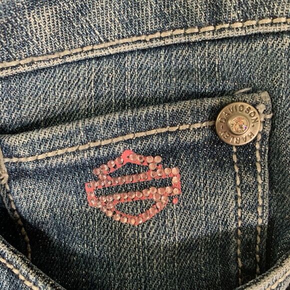 Harley Davidson Jeans Women's 8 Tall Medium Wash Denim Bedazzled Mid Rise Cotton - Picture 3 of 11